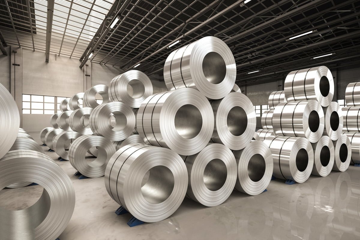 3d rendering roll of steel sheet in factory