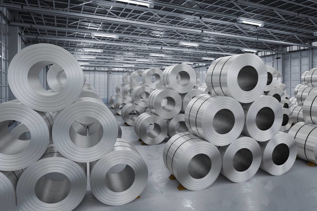 3d rendering roll of steel sheet in factory